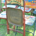 vintage folding advertising painted metal chairs