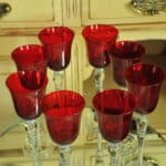 a luxury set of extremely large vintage ruby red wine glasses