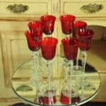 a luxury set of extremely large vintage ruby red wine glasses