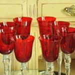 a luxury set of extremely large vintage ruby red wine glasses