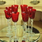 a luxury set of extremely large vintage ruby red wine glasses