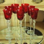 a luxury set of extremely large vintage ruby red wine glasses