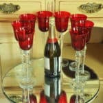 a luxury set of extremely large vintage ruby red wine glasses