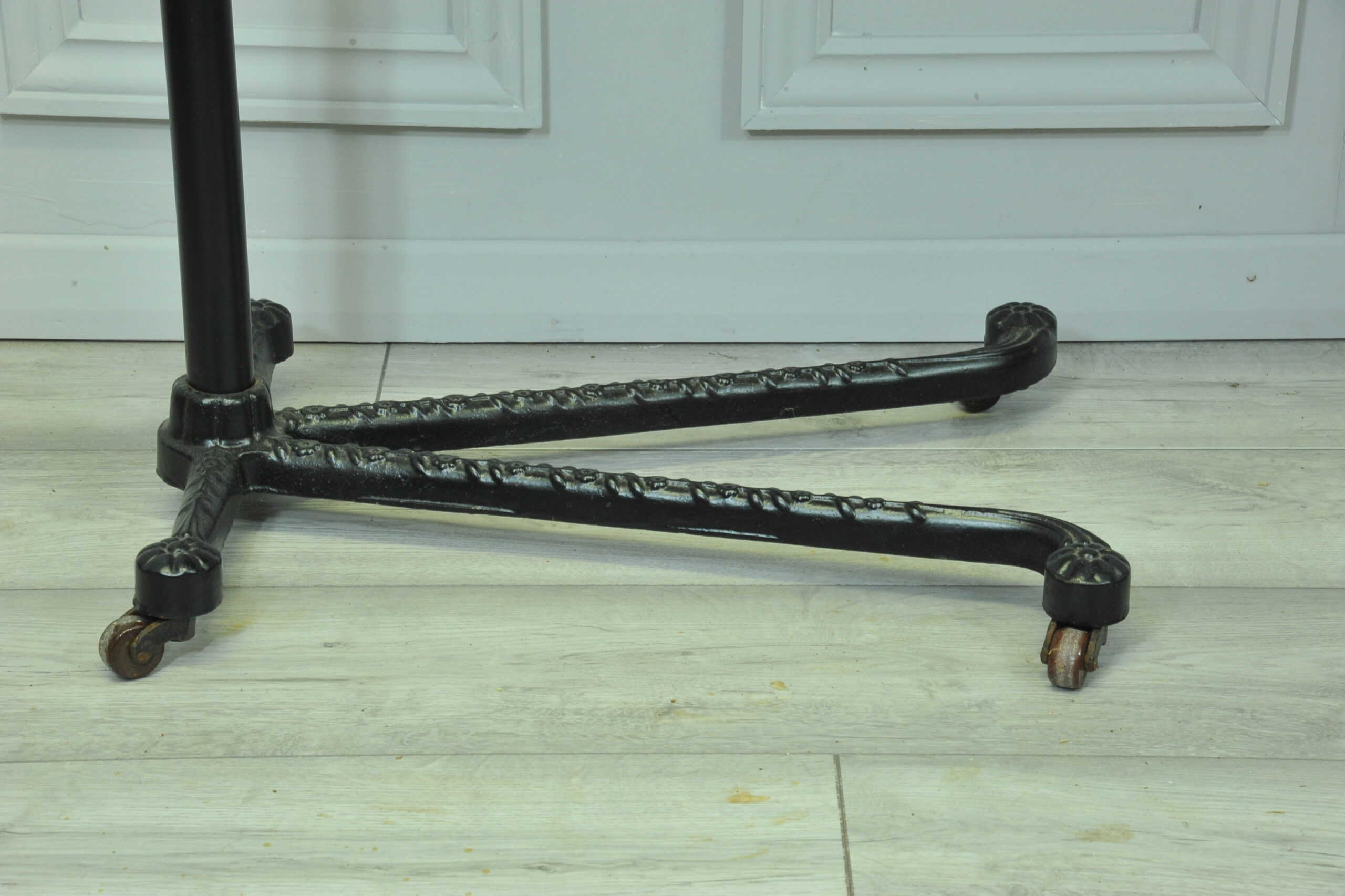 a good antique vintage cast iron and mahogany adjustable bed or side table