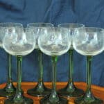 set of six vintage french alsace engraved wine glasses