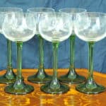 set of six vintage french alsace engraved wine glasses