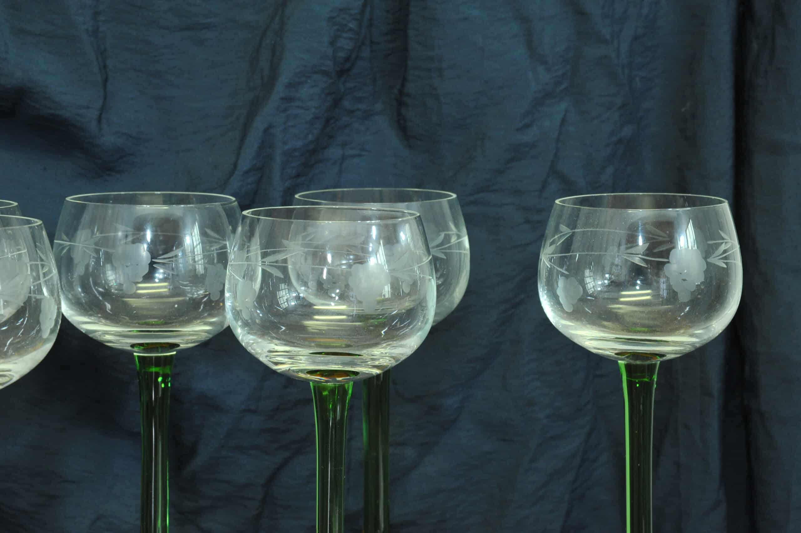 set of six vintage french alsace engraved wine glasses