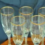 set of six vintage french gilt and twisted stem champagne flutes