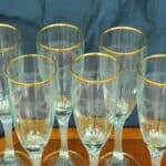 set of six vintage french gilt and twisted stem champagne flutes