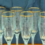 set of six vintage french gilt and twisted stem champagne flutes
