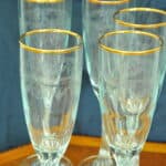 set of six vintage french gilt and twisted stem champagne flutes