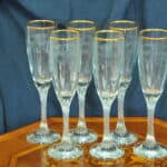 set of six vintage french gilt and twisted stem champagne flutes