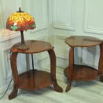 a pair of french art deco amboyna side bedside lamp drinks two tier tables