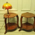 a pair of french art deco amboyna side bedside lamp drinks two tier tables