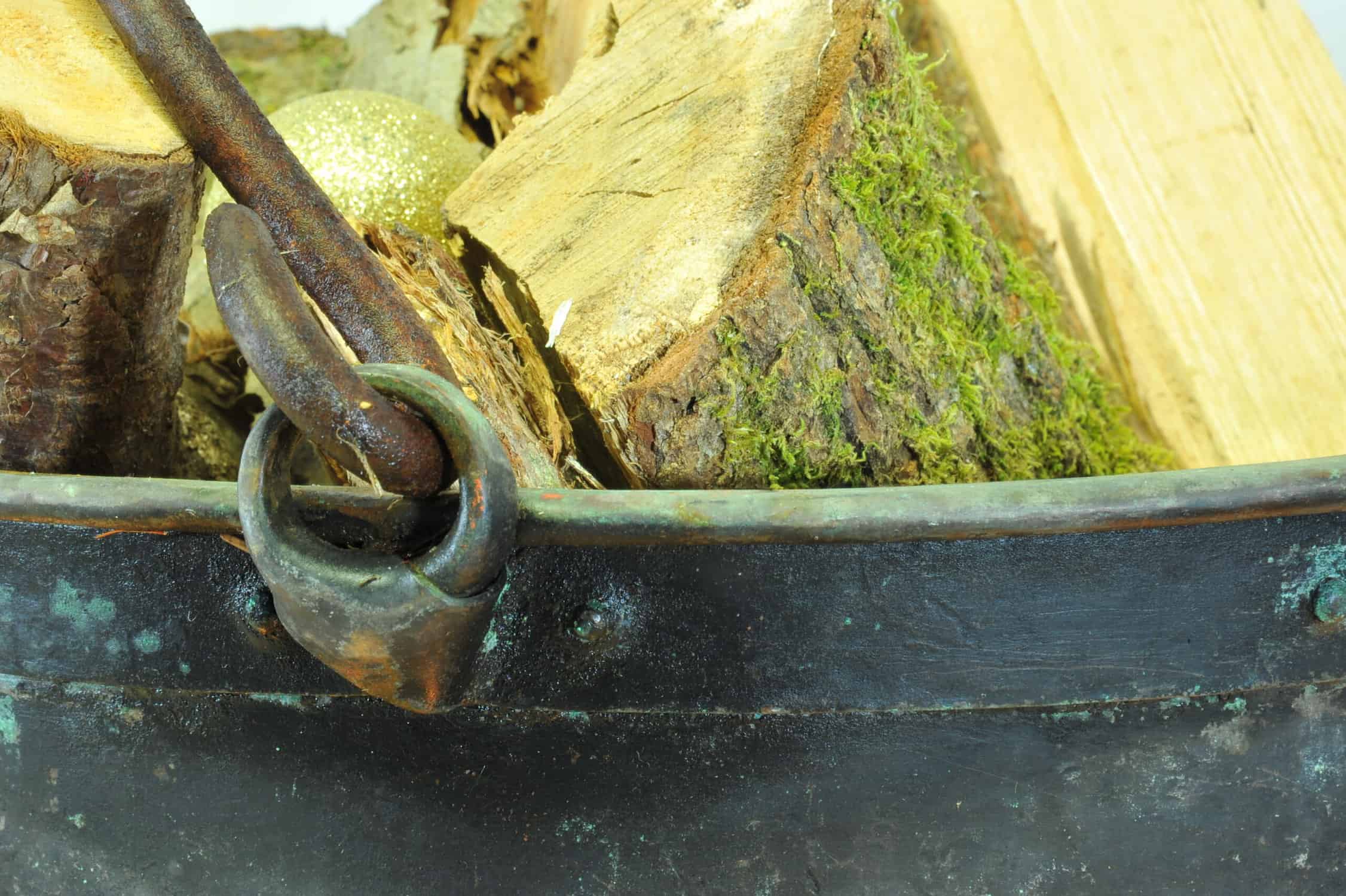 a very large antique french copper cauldron