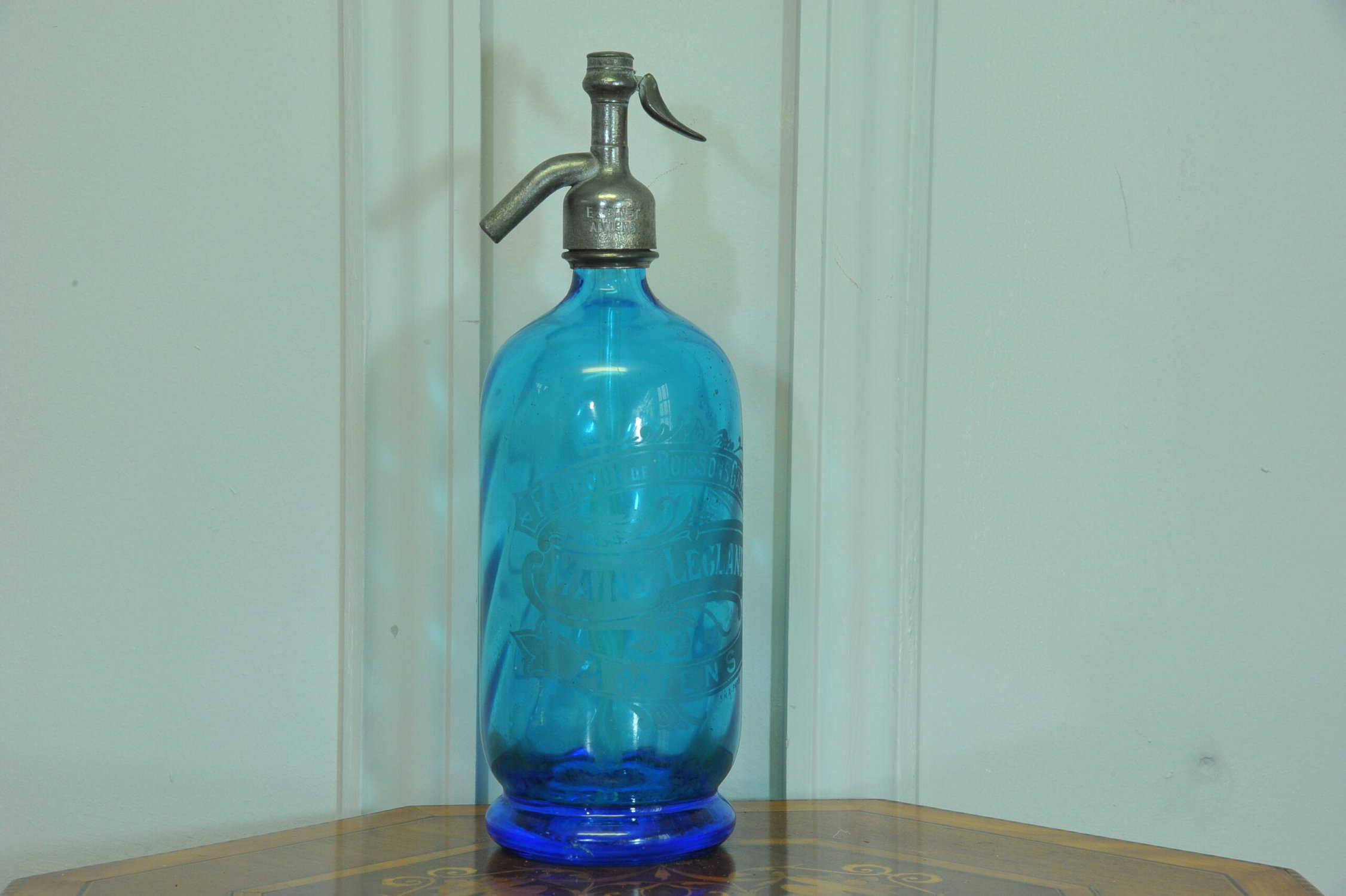 vintage blue glass french soda syphon