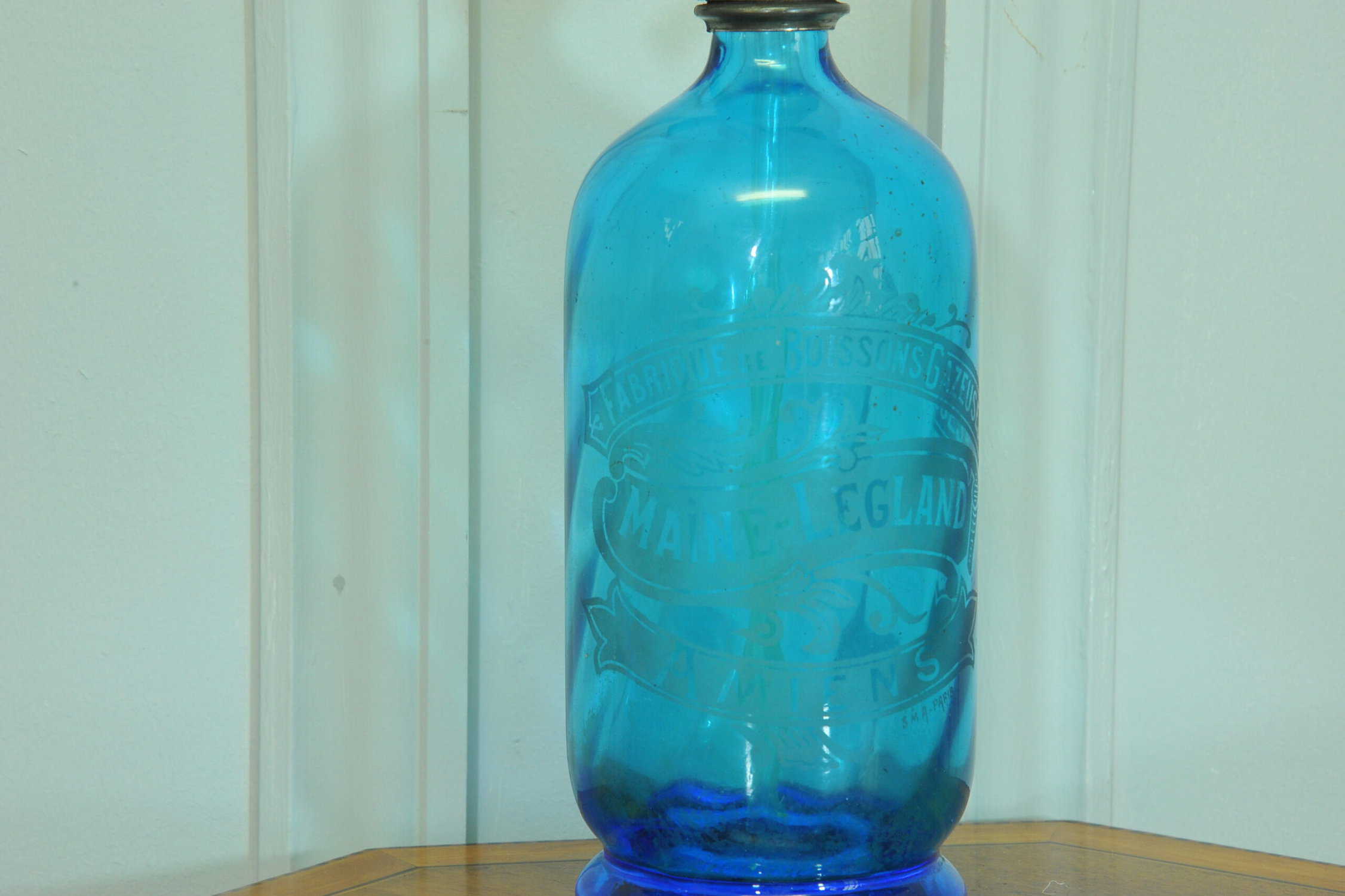 vintage blue glass french soda syphon