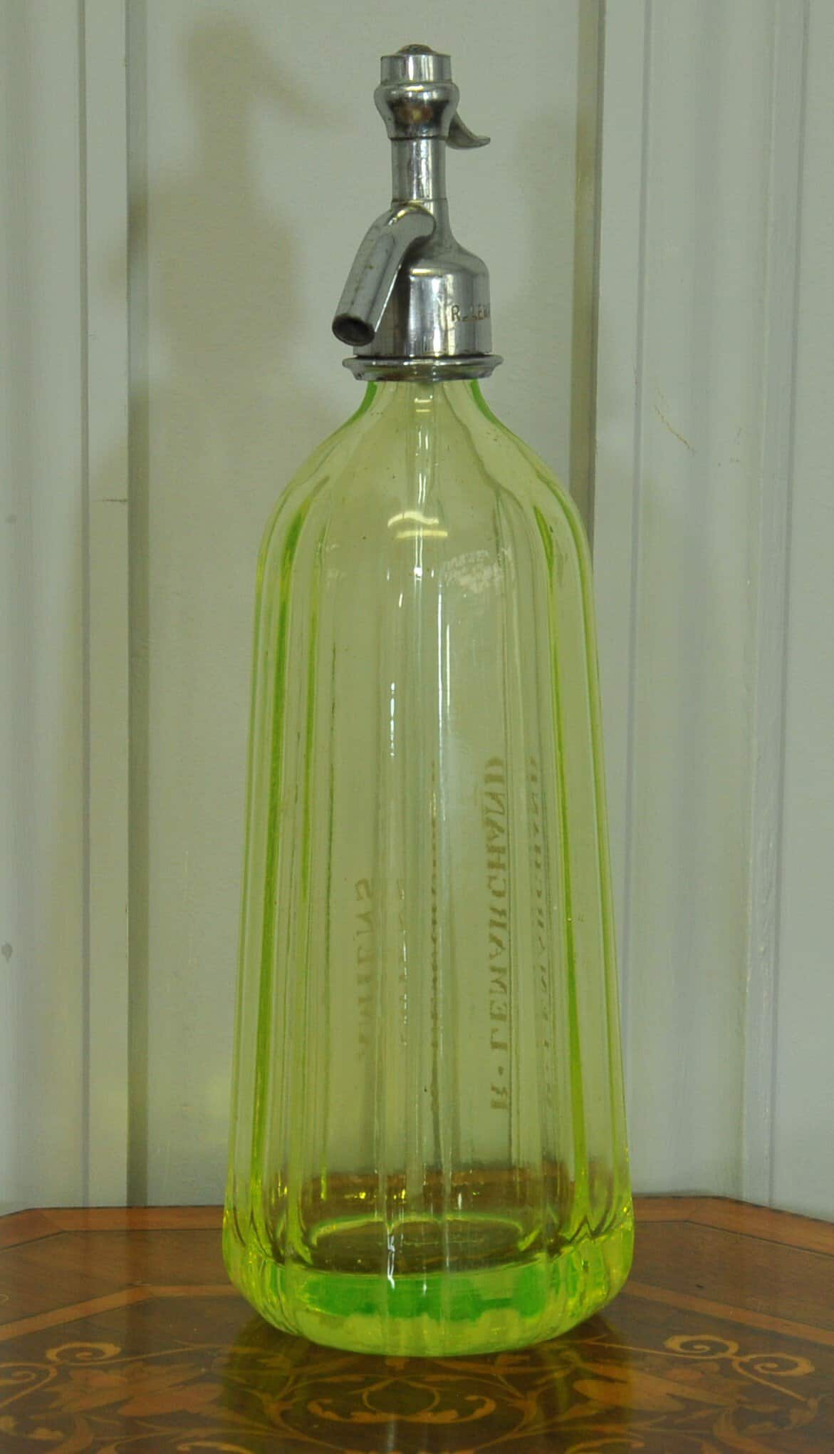 vintage french yellow uranium glass soda syphon