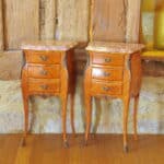 stunning pair of vintage three drawer marble top cabinets