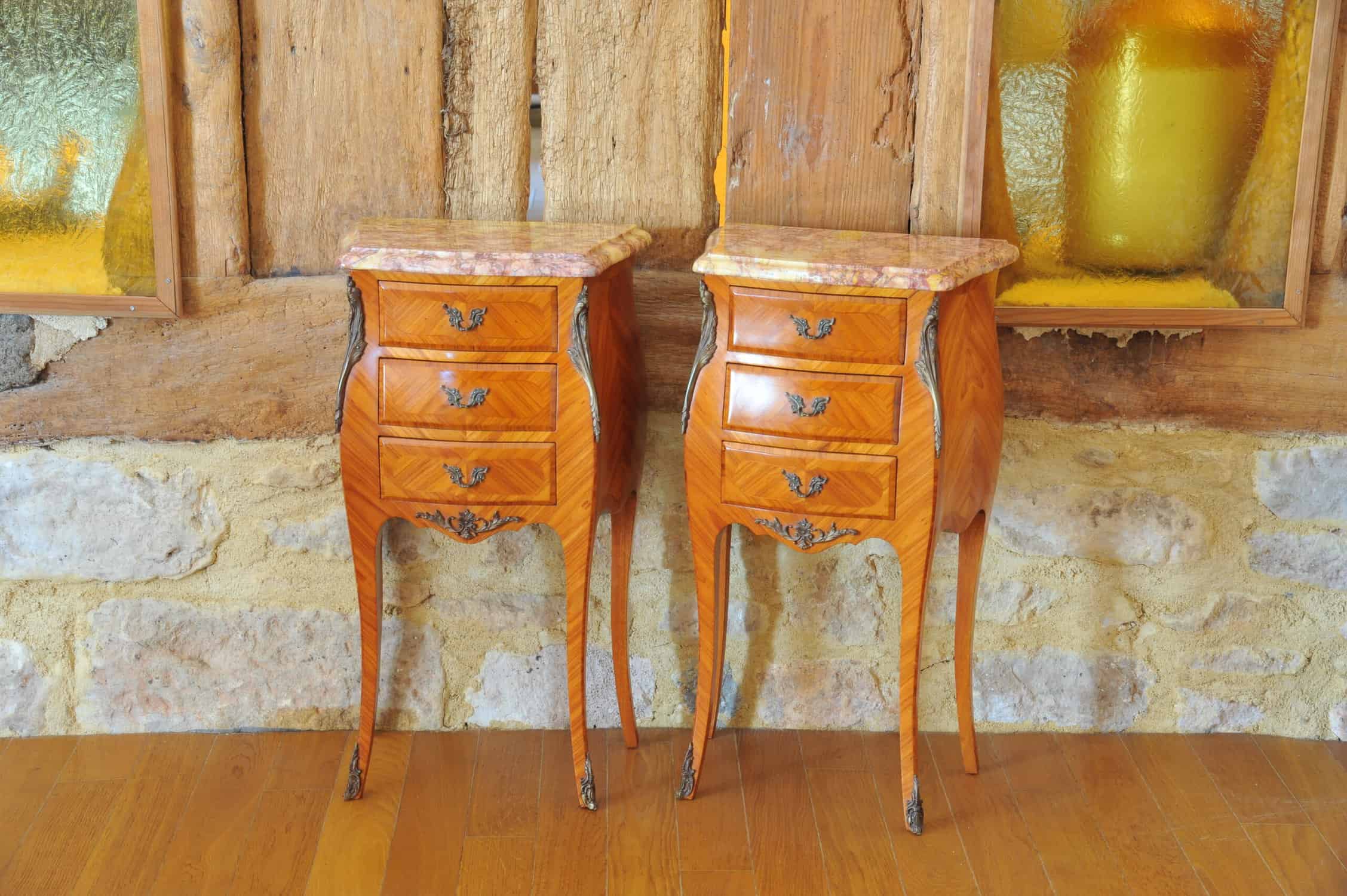 stunning pair of vintage three drawer marble top cabinets