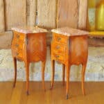 stunning pair of vintage three drawer marble top cabinets