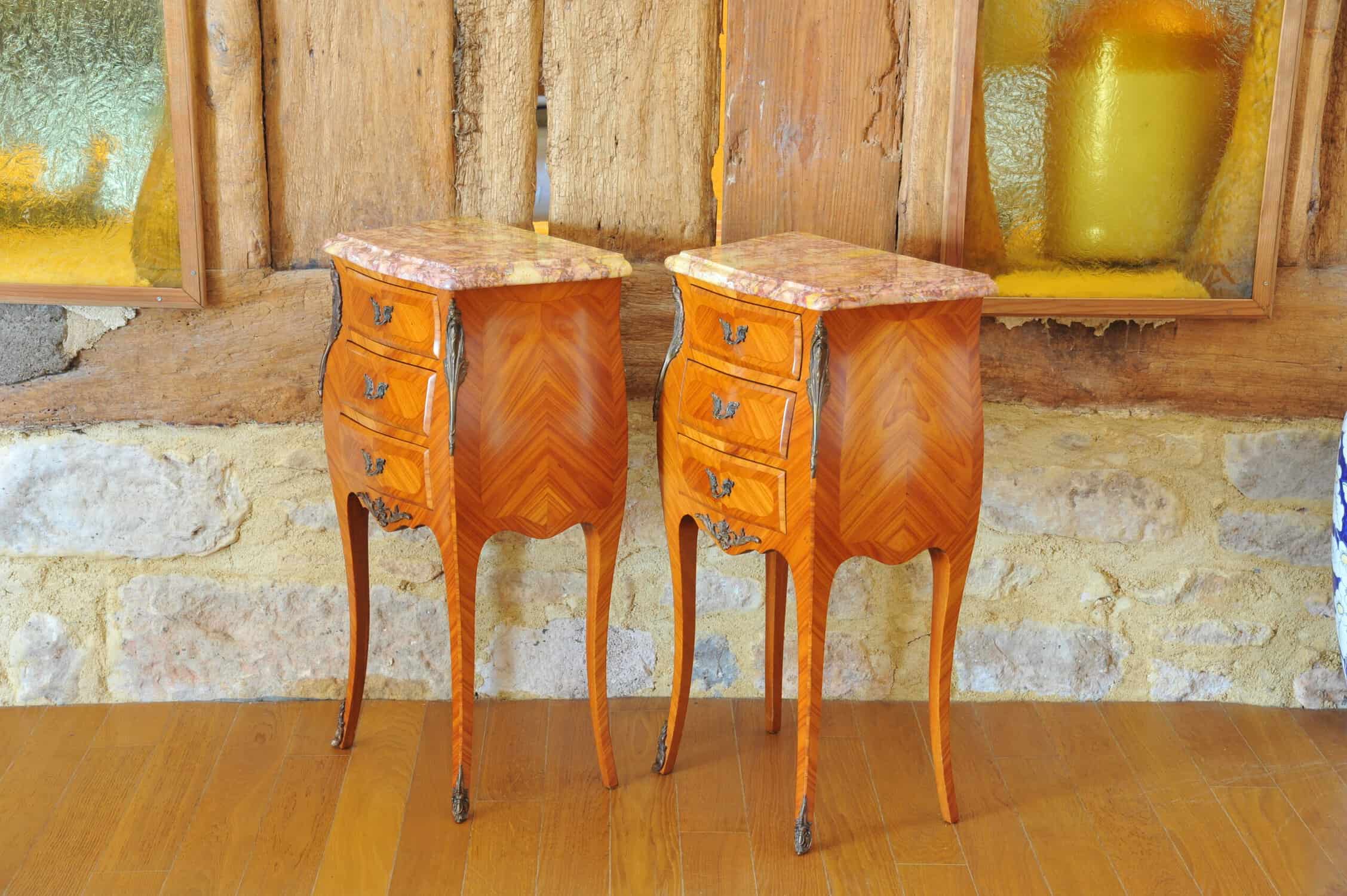 stunning pair of vintage three drawer marble top cabinets