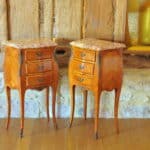 stunning pair of vintage three drawer marble top cabinets