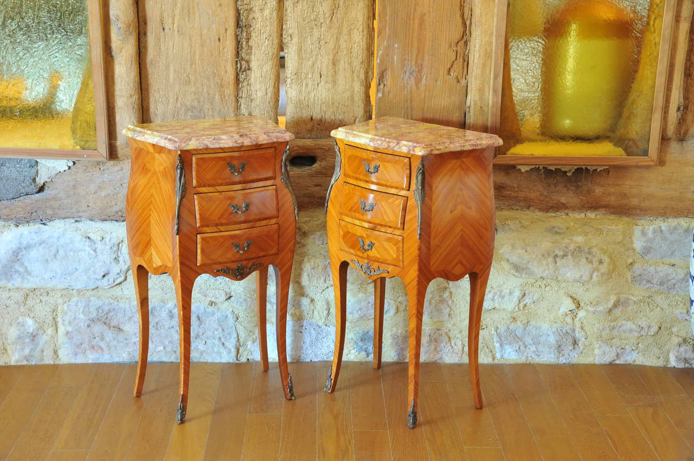 stunning pair of vintage three drawer marble top cabinets