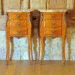 stunning pair of vintage three drawer marble top cabinets