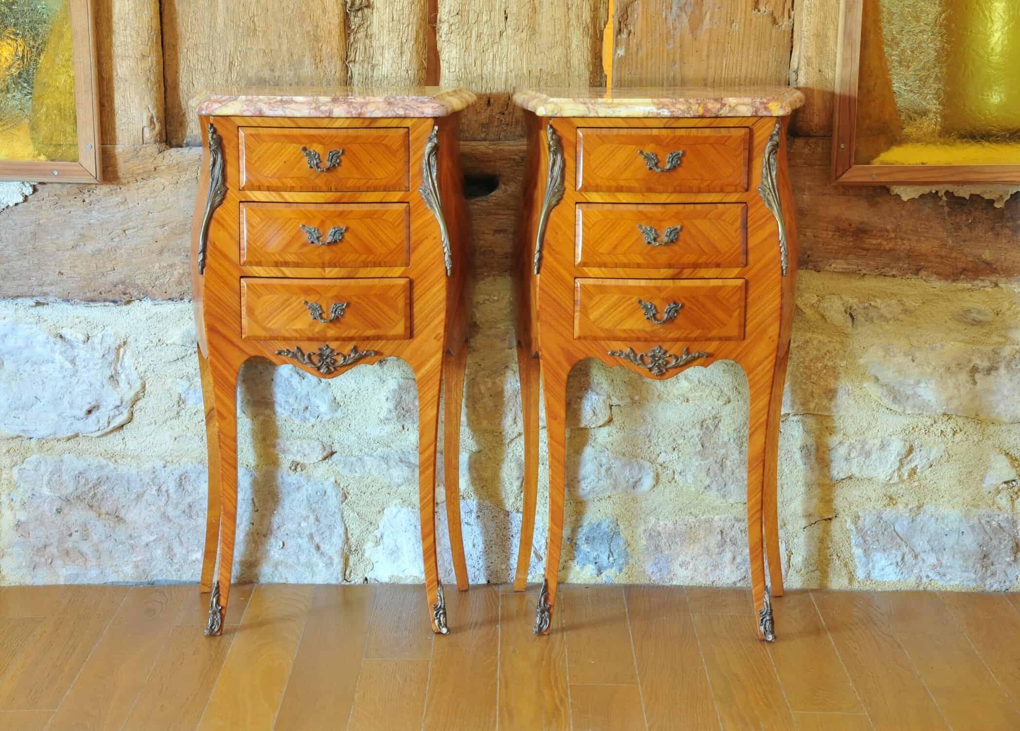 stunning pair of vintage three drawer marble top cabinets