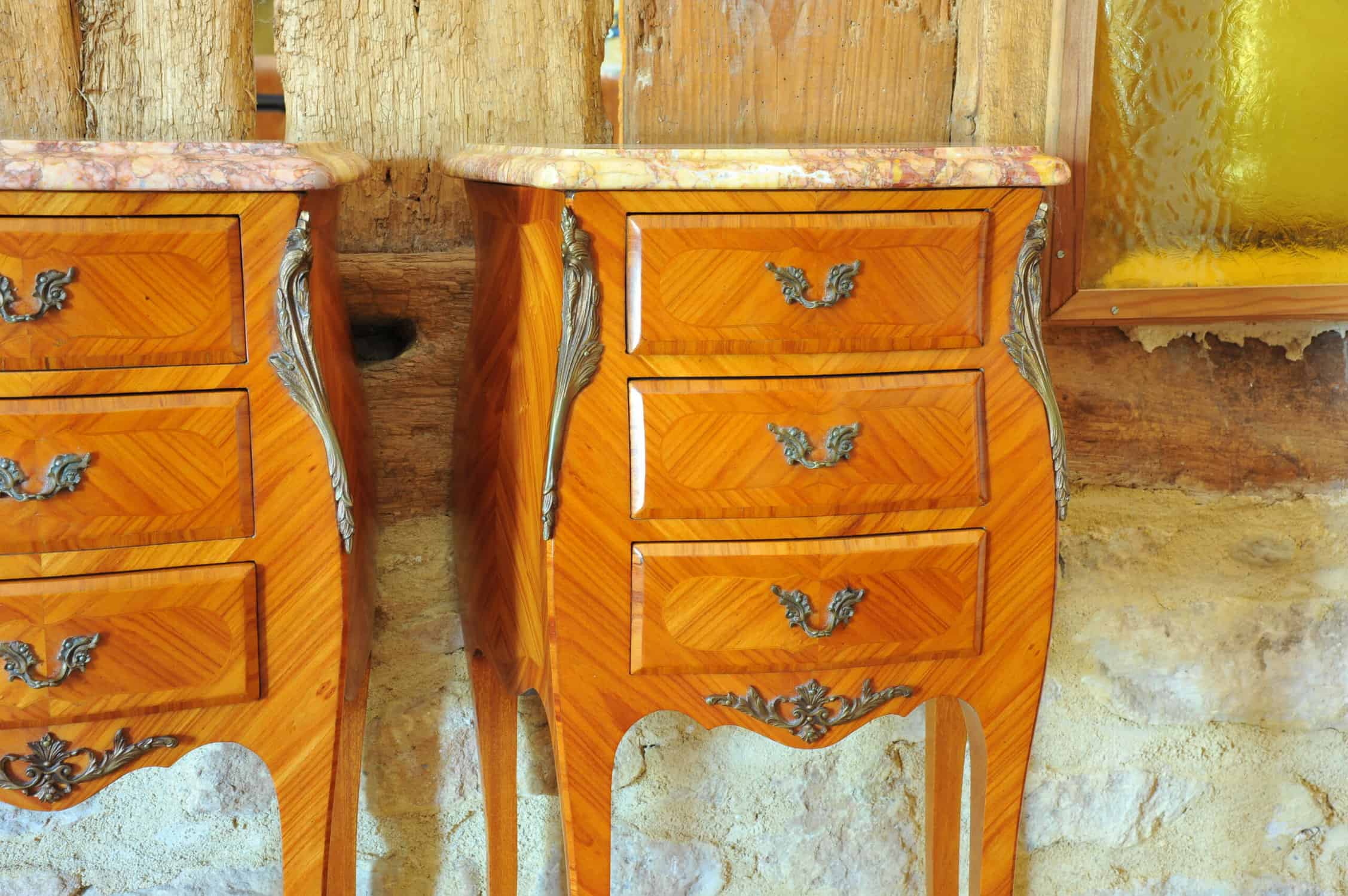 stunning pair of vintage three drawer marble top cabinets