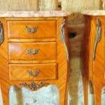 stunning pair of vintage three drawer marble top cabinets