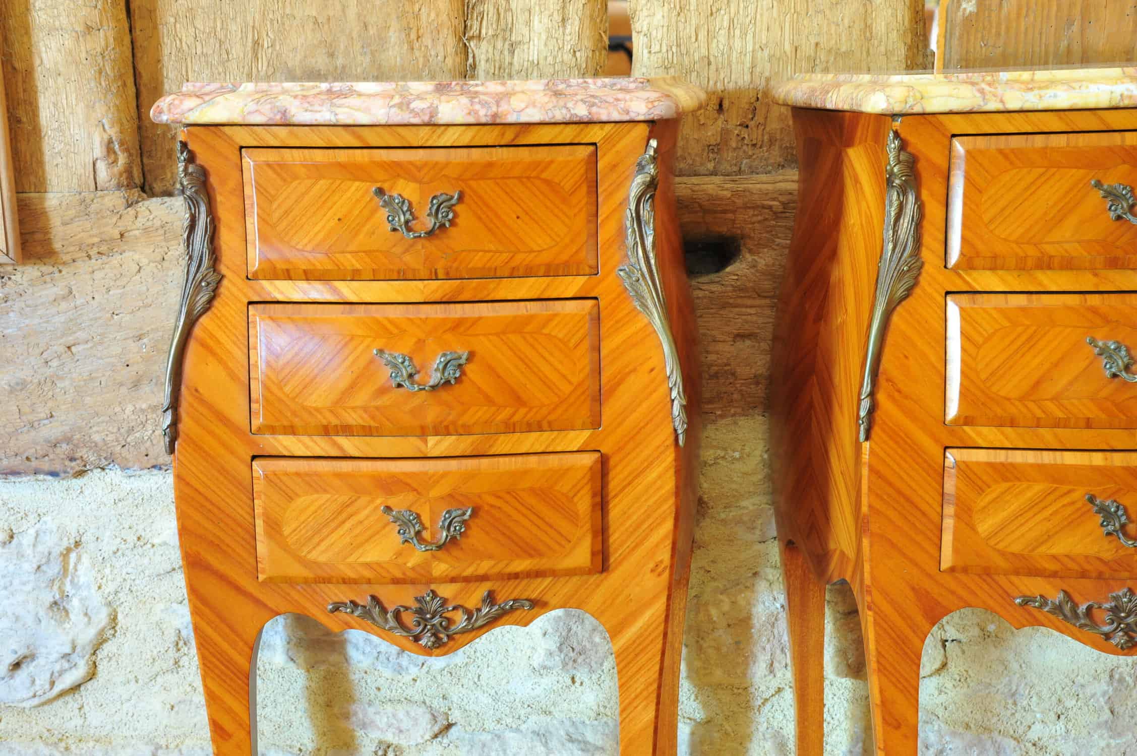 stunning pair of vintage three drawer marble top cabinets