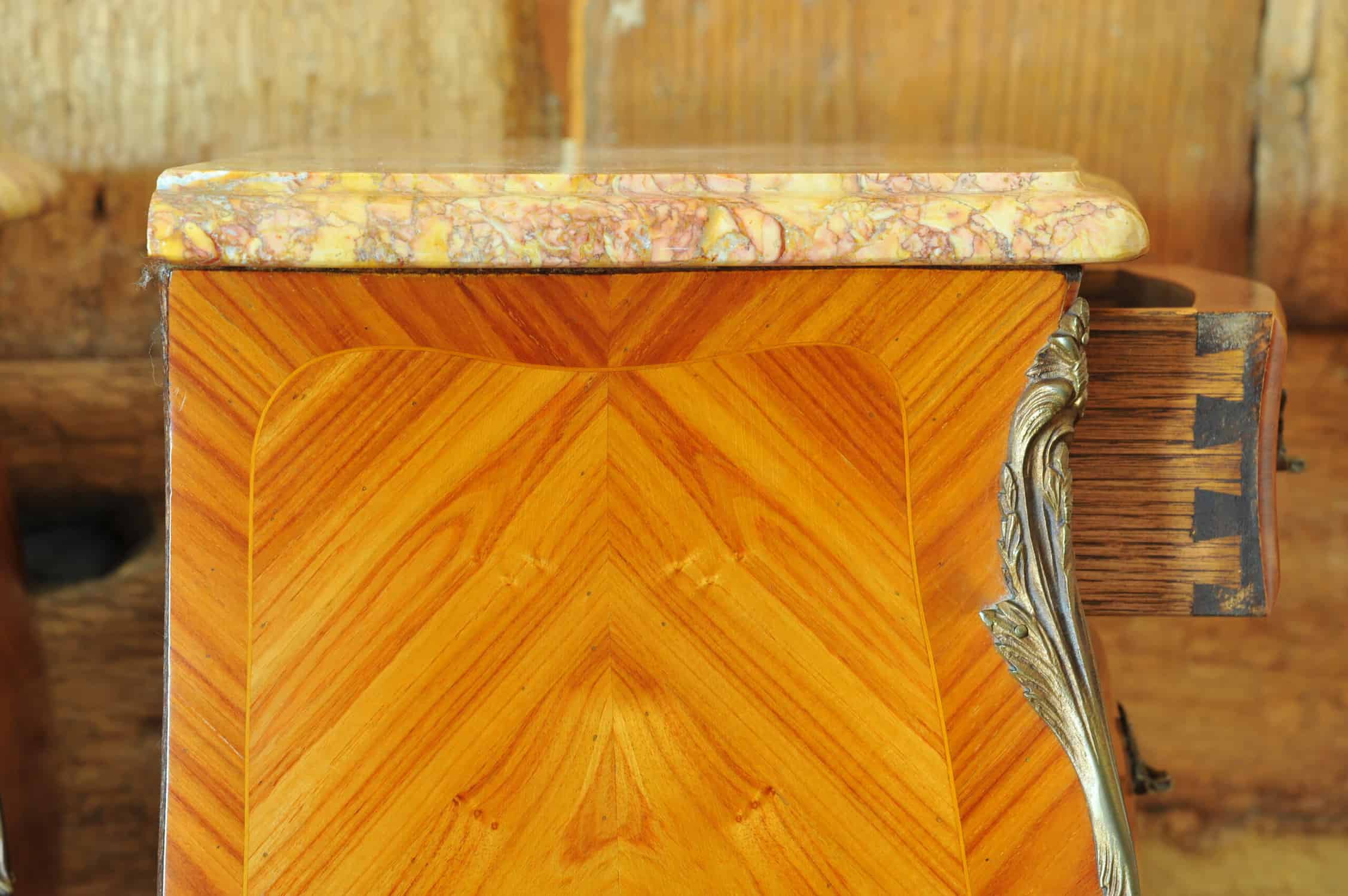 stunning pair of vintage three drawer marble top cabinets