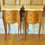 beautiful pair of vintage mid c louis xv style marble top side cabinets