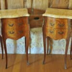 beautiful pair of vintage mid c louis xv style marble top side cabinets