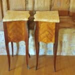 beautiful pair of vintage mid c louis xv style marble top side cabinets