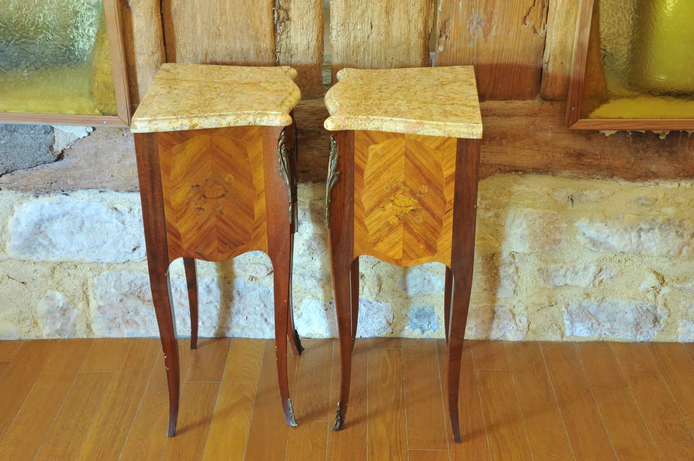 beautiful pair of vintage mid c louis xv style marble top side cabinets