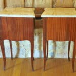 beautiful pair of vintage mid c louis xv style marble top side cabinets