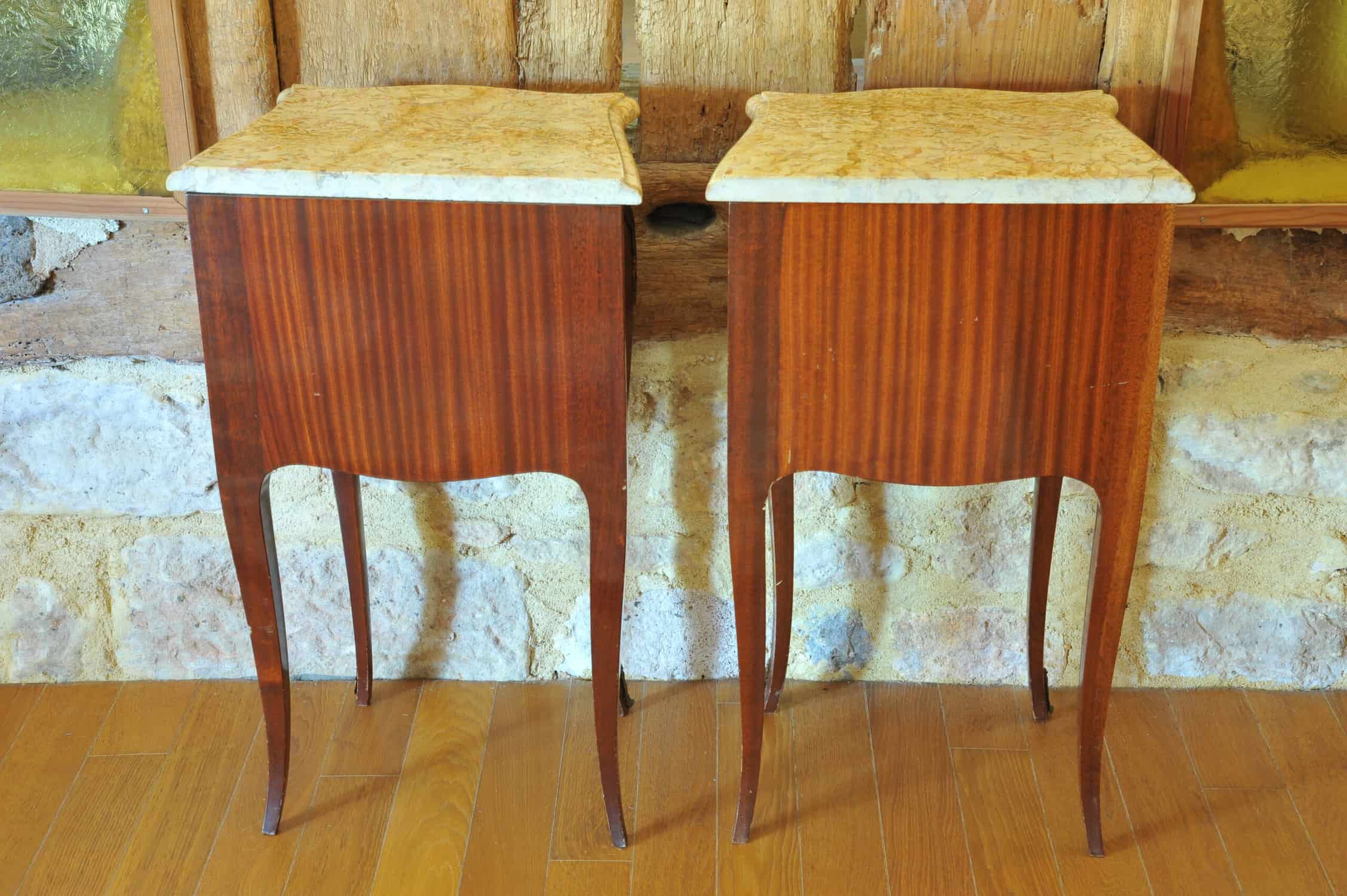 beautiful pair of vintage mid c louis xv style marble top side cabinets