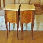 beautiful pair of vintage mid c louis xv style marble top side cabinets