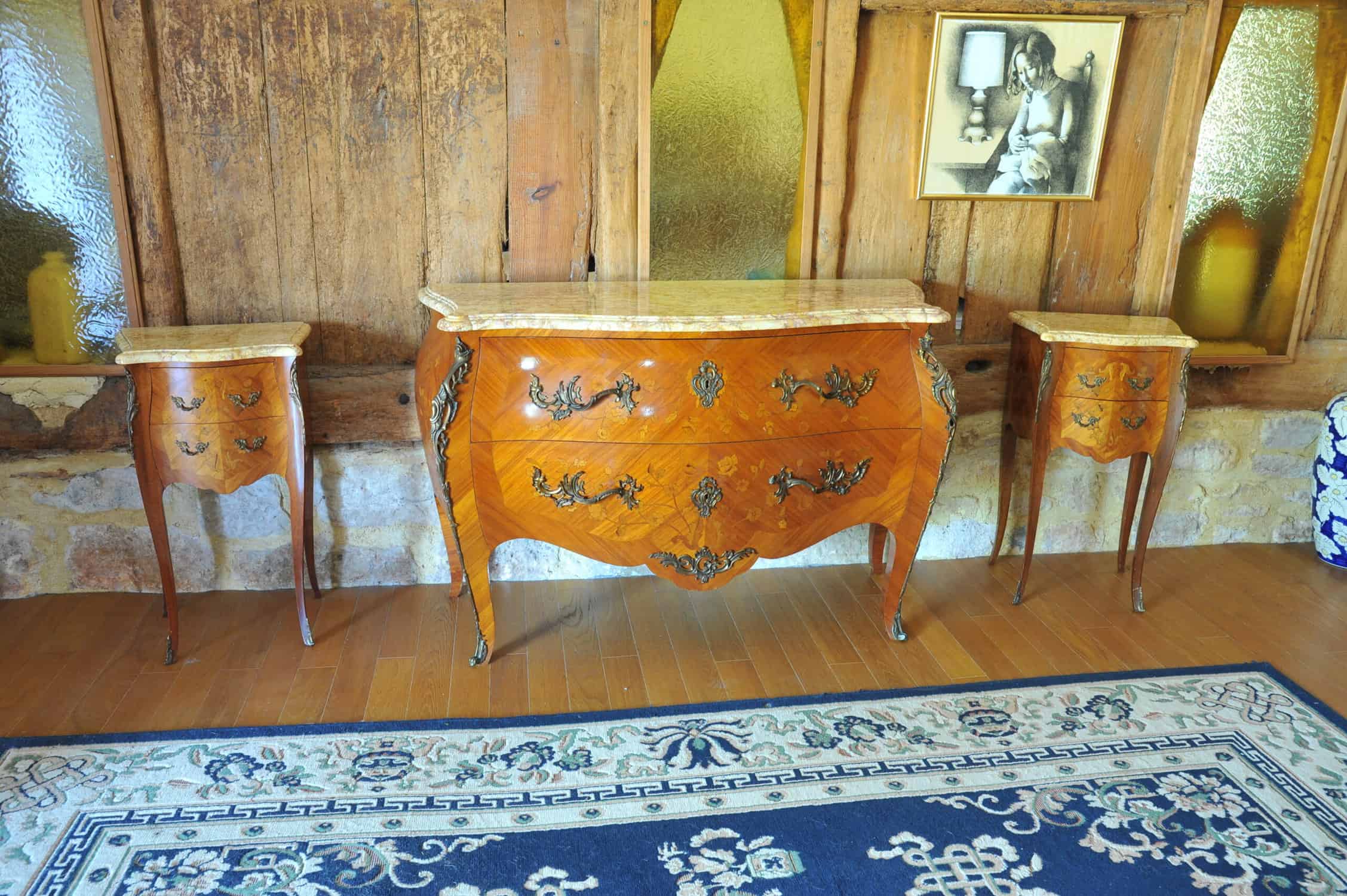 beautiful pair of vintage mid c louis xv style marble top side cabinets