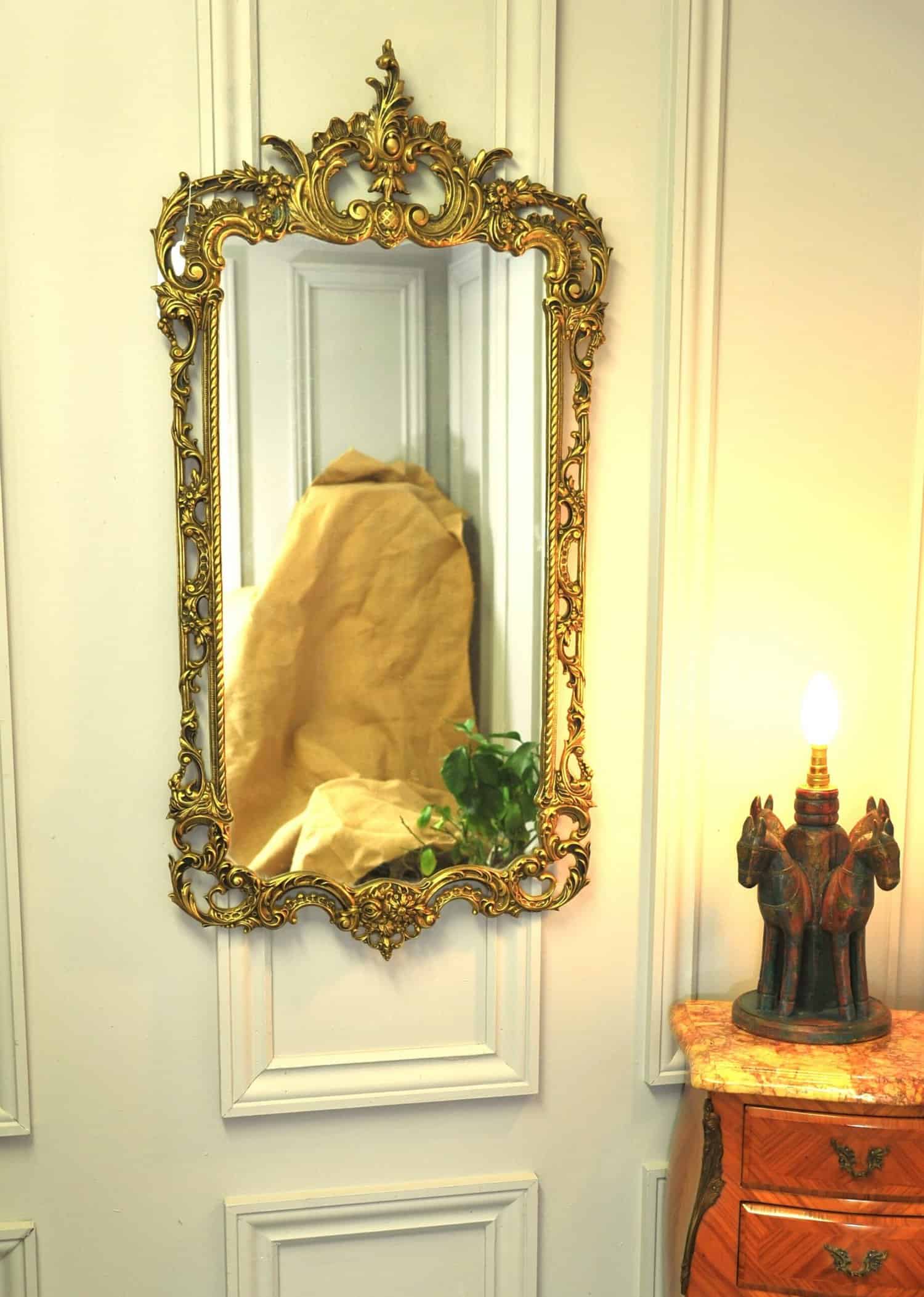 stunning vintage solid cast bronze louis xv scrolling decorated wall mirror