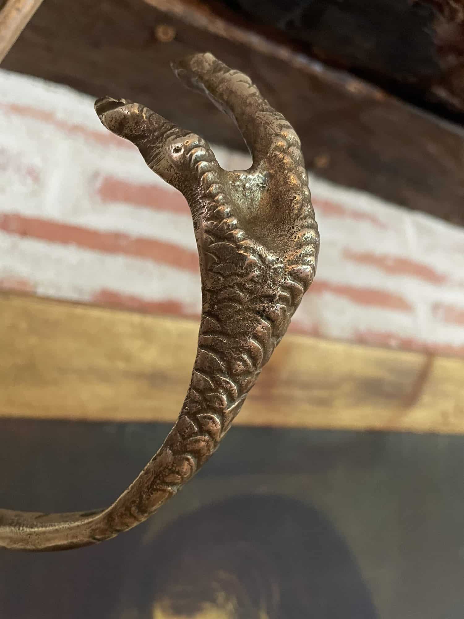 rare pair of two vintage french brass game pheasant hanging hooks