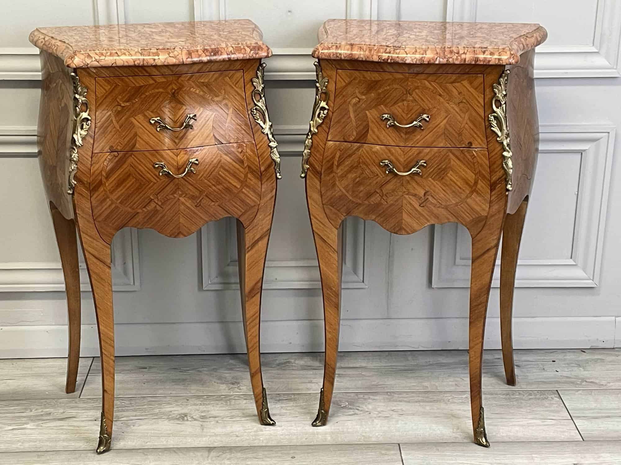 super pair of vintage french louis xv style marble top bedside cabinets