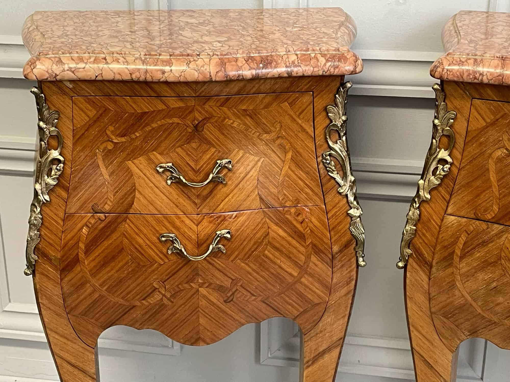 super pair of vintage french louis xv style marble top bedside cabinets