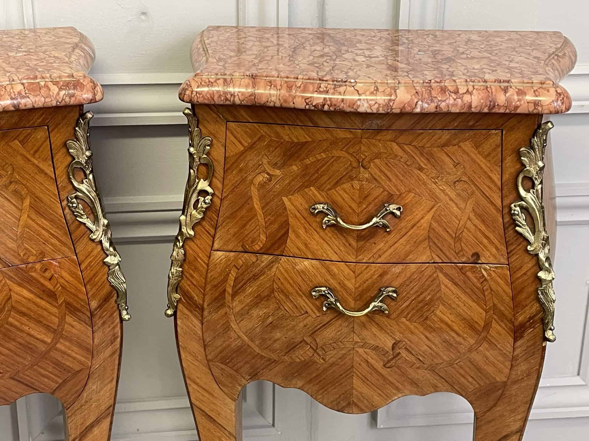 super pair of vintage french louis xv style marble top bedside cabinets