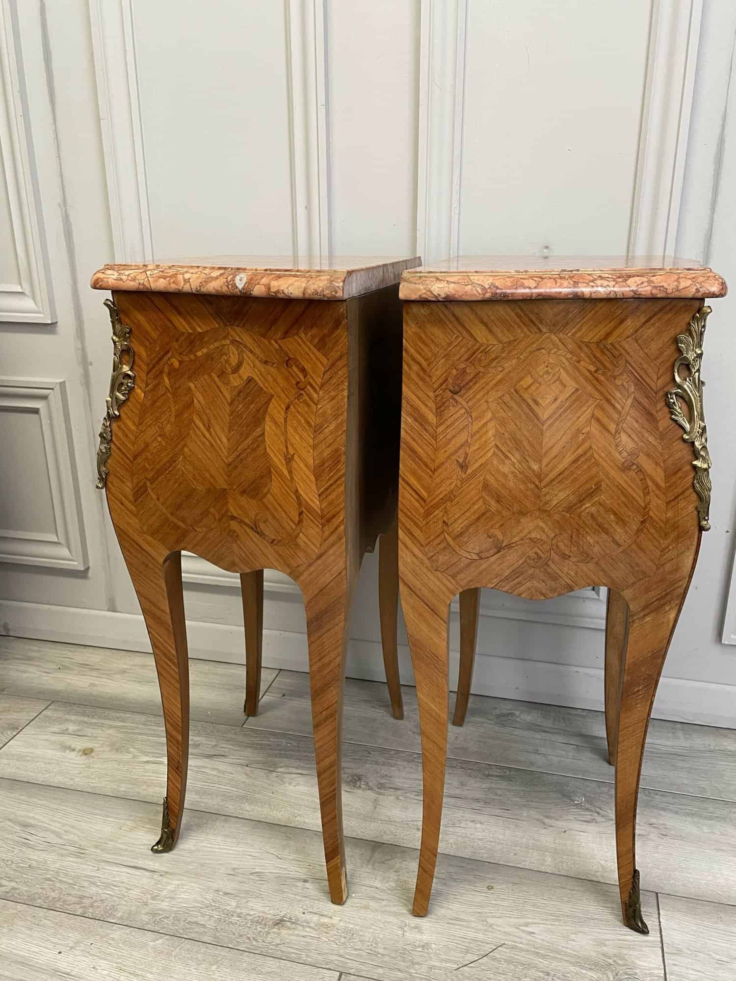 super pair of vintage french louis xv style marble top bedside cabinets