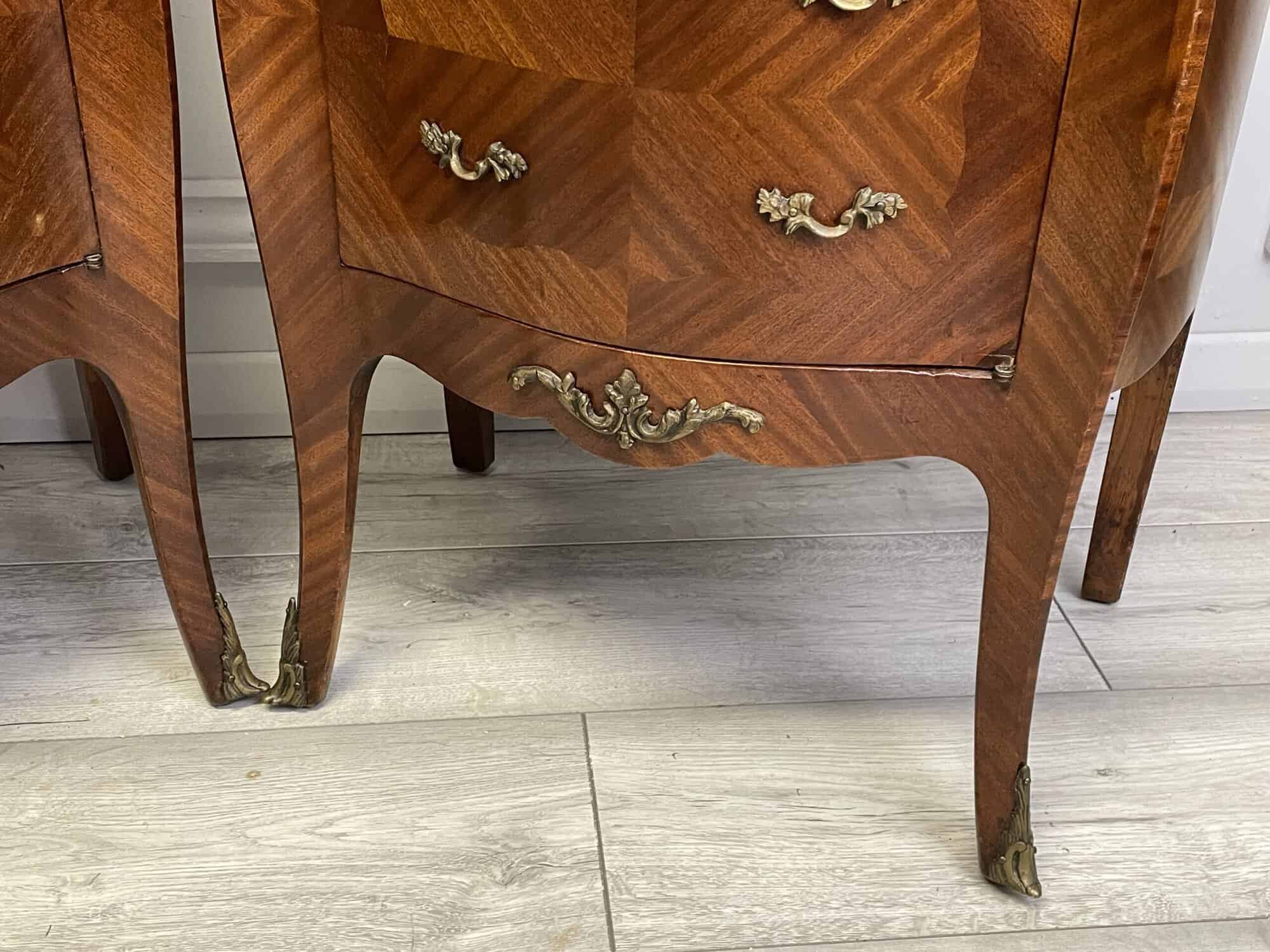 a lovely pair of vintage french louis xv style marble top bedside cabinets