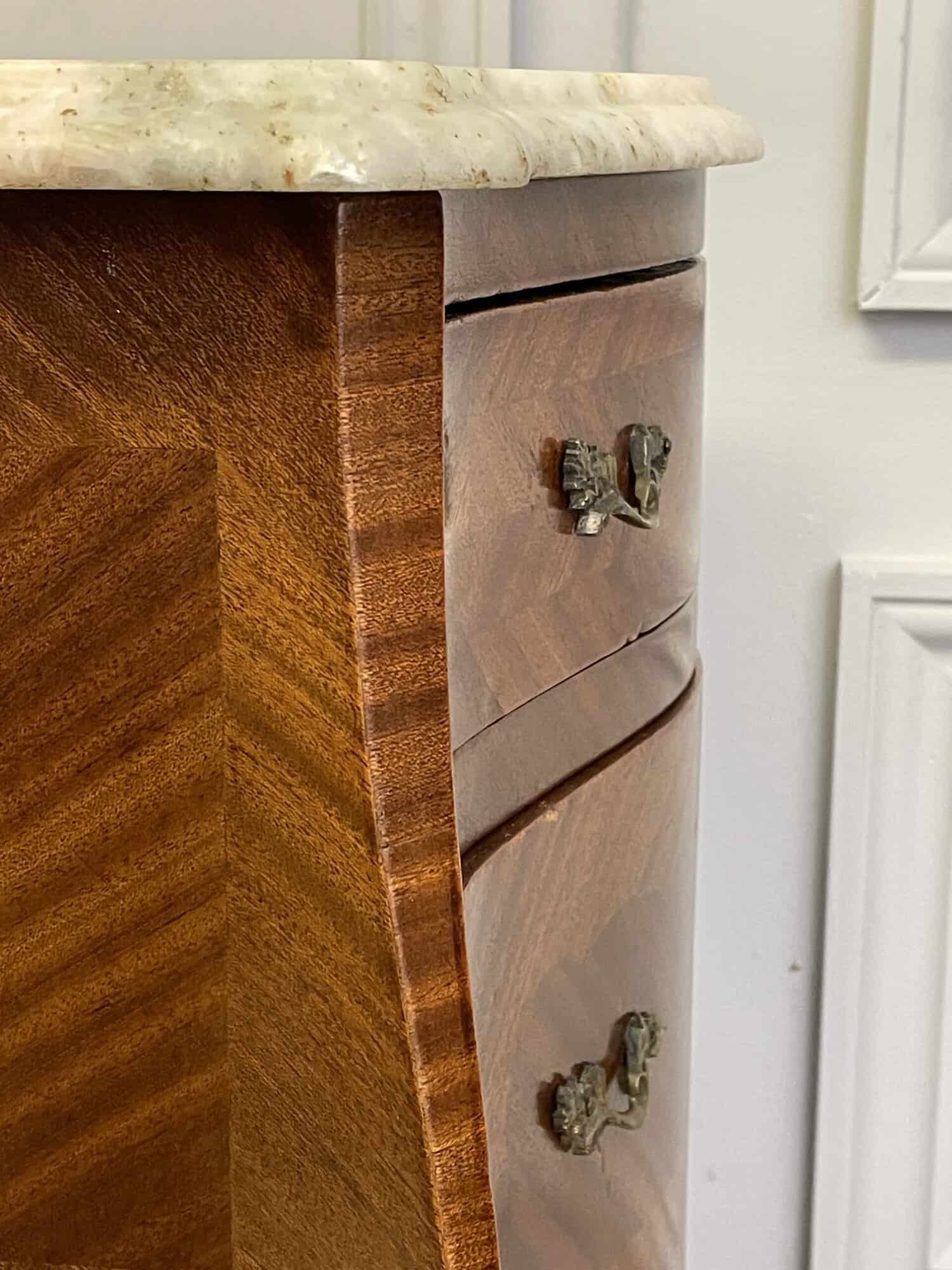 a lovely pair of vintage french louis xv style marble top bedside cabinets